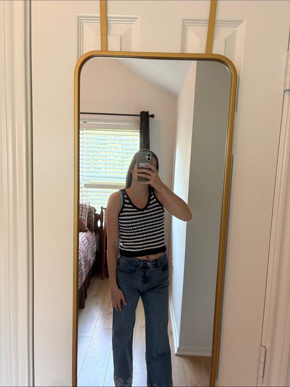 Striped Navy and White Knit Tank Top - Women's